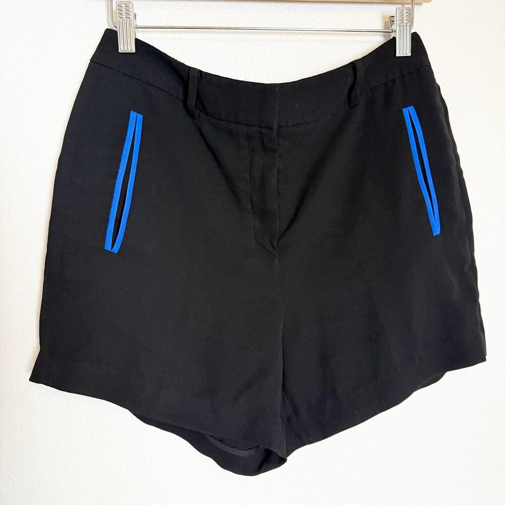 Alexander Wang Black Flat Front High Rise Blue Trim Sporty Modern Shorts Size 6